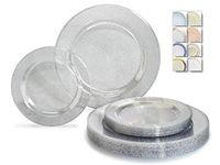 " OCCASIONS" 120 Plates Pack,(60 Guests) Heavyweight Premium Wedding Party Disposable Plastic Plates Set -60 x 10.5'' Dinner + 60x7.5'' Salad/Dessert (Seasons Clear/Silver Glitter)
