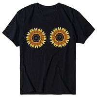 Short Sleeve Tee Blouse for Women,Amiley Womens Two Sunflower Print Summer Casual Crewneck Short Sleeve Blouses Tops T Shirts (X-Large, Black)