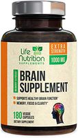 Brain Supplement Extra Strength Nootropics Booster 1000mg - Made in USA - Natural Memory Pills to Support Focus, Concentration, Memory & Clarity for Men & Women - 180 Capsules