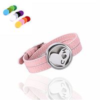 constantlife I Love You Couple Adjustable Genuine Leather Band Bracelet Fragrance Jewelry Essential Oil Diffuser Lockets with Refill Pads (Pink)