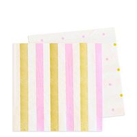 Illume Partyware Celebrate Happiness Gold & Pink, Stripe & Spots Cocktail Napkin - Pack of 20