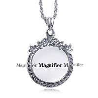 Boutiques/Magnifying Glass Necklace Portable Foldable HD Glass Lens Old Man 2X Pocket Handheld Magnifier Child Seniors Student Gifts, Diameter 1.6in Silver