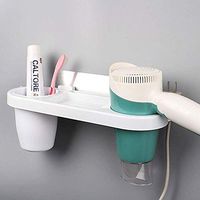 LOSYU Wall Mount Hair Dryer Rack, Muti-Function ABS Plastic Hair Dryer Holders Hair Care & Styling Tool Organizer with Storage Shelf Bathroom Traceless Adhesives