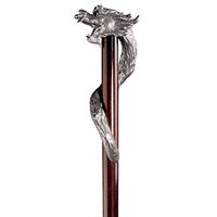 Design Toscano Staff of St. George Dragon Walking Stick, 35 Inch, Pewter Handle and Hardwood Cane, Silver