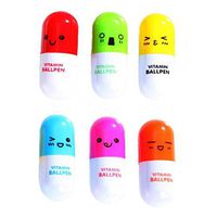 giveyoulucky 6 Pcs Cute Smiling Face Pill Ball Point Pen Telescopic Vitamin Capsule Ballpen