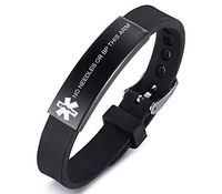 VNOX Blue Silicone Rubber Stainless Steel Medical Alert NO Needle OR BP This ARM Adjustable Bracelet