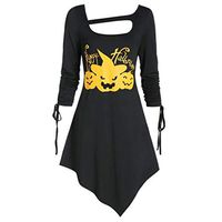 Veodhekai Women New Halloween Asymmetric Cinched Cut Out Hallowmas Dress O Neck Holiday Dress Black