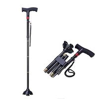 Portable Walking Stick, with Rotating LED Lights, Rechargeable Walking Stick, Telescopic Adjustment Walking aid, with Radio / MP3 / Alarm Function, Non-Slip Lightweight Men and Women Elderly Walker
