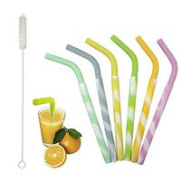 Set of 6 Reusable Silicone Straws Flexible Straws Food Grade Silicone Drinking Bent Straws with Cleaning Brush Fits 20oz or 30 oz Tumbler - Portable Washable (Multicolor)