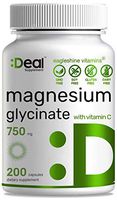 Deal Supplement Magnesium Glycinate Plus Vitamin C, 750mg, 200 Capsules | 100% Chelated for High Absorption | Supports Muscle Heart Bones Health, Leg Cramps, Stress Relief & Sleep