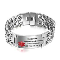 DIB Free Engraving Wide Large Stainless Steel Medical Alert ID Bracelets Men Silver, Wrist Link Chain 8.9 inch
