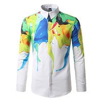 Men's Casual Dress Shirts - Stylish Print Slim Fit Turn-Down Collar Long Sleeve Button Down Oxford Shirt Popular Blouse