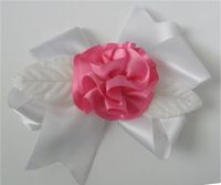 White/Pink Ribbon Fluff Rose Corsage