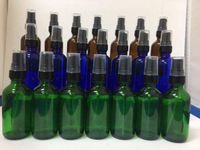 WALLER PAA 21 Pc - 2 oz COBALT BLUE GREEN AMBER GLASS FINE MIST SPRAYER BOTTLES BLACK SPRAY
