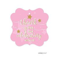 Andaz Press Twinkle Twinkle Little Star Pink Baby Shower Collection, Fancy Frame Gift Tags, Thank You for Celebrating with US, 24-Pack