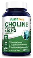 Choline Bitartrate 650 mg 200 Veggie Capsules (Non-GMO & Gluten Free) Enhance Cognitive Function & Mental Focus, Prenatal Infant Brain Development