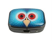 XUTAI Custom Personalized Square Stainless Steel Gun Silver Glass Travel Pill Case Vitamin Decoration Box (Cute Owl)