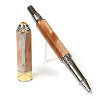 Art Deco Rollerball Pen - Black Titanium and 22kt Gold - Maple Burl