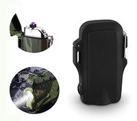 Outdoors Waterproof Lighter with LED Flashlight USB Rechargeable Electric Lighter Double Arc Plasma Lighter Perfect for Outdoors Camping Hiking Traveling BBQ (Orange)