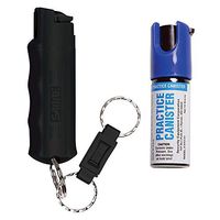 SABRE ADVANCED Pepper Spray Keychain with Quick Release - 3-in-1 Pepper Spray, CS Tear Gas & UV Dye - Maximum Strength Police OC Spray, Finger Grip for Better Aim - Optional Practice Spray, Black Pepper Spray w/ Practice Spray