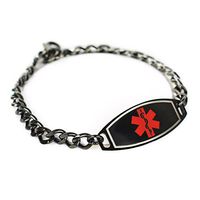 My Identity Doctor - Men's Custom Engraved Medical Alert Bracelet - 316L Steel, Black - Red, Black - Wrist Size 7.25 Inch