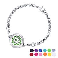 HOUSWEETY Aromatherapy Essential Oil Diffuser Bracelet-Stainless Steel Locket Pendant,12 Refill Pads