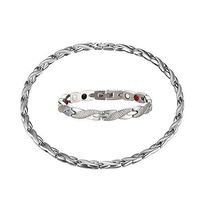 HiTreasure Men Women Silver Titanium Steel 4 Elements Magnetic Therapy Link Chain Necklace Bracelet Set for Arthritis Headaches Pain Relief (Imported,3500 Gauss Each Link)