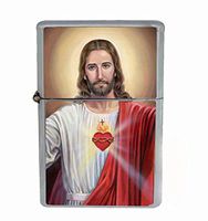 Jesus Flip Top Oil Lighter R1 Smoking Cigarette Silver Case Included