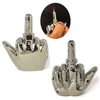 Talking Shooting Middle Finger Refillable Lighter Adjustable Jet Torch Flame (Silver)