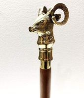 Marine Nautical Store Vintage Antique Walking Compaq Cane Wooden Leather Walking Stick Brass Handle Goat Handle Stick