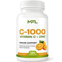 MFL Vitamin C + ZINC | Immune Support & Antioxidant | VIT C 1000mg | Zinc 25mg | Non-GMO & Gluten Free | 120 Vegetarian Capsules