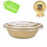 OURhome Bagasse Eco Bowl 100 Pack 26Oz Disposable Natural Sugarcane Heat Resistant Eco Friendly Paper Alternative Bowls Great for Ice Cream, Chili Or Soup with PET Lid