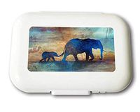 Small Weekly Pill Case - Art Watercolor Elephant Travel Pill Organizer Box for Travel Safe Plastic Material 7 Small and 1 Large-Compartment