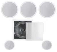 5.1 Home Theater Flush Ceiling Speaker Package- Two Ceiling 6.5" 2-way Speakers, One Ceiling 6.5" 2-way Center Speaker, Two Ceiling 4" 2-way Speakers, and One 8" Inwall Subwoofer