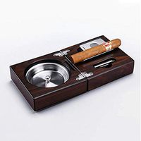 Portable Cigar Ashtray Suit Merbau Wood Foldable Tabletop Cigarettes Ashtray for Indoor, Outdoor Use, Smoking Ash Tray with Stainless Steel Inner, Cigar Drill, Cigar Cutter, Cigar Holder