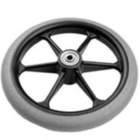 Caster Assembly, 8 X 1 Inch, 6-Spoke Black, Grey Rubber Tire, 5/16 Inch Bearing, 1-3/4 Inch Hub for E & J Powerchair Wheelchair