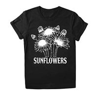 Eoeth Blouse Tops for Women Sunflower Letter Print Short Sleeve T-Shirts Simple O-Neck Tee T-Shirt Tunic Shirts Pullover Black