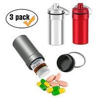 3 Packs Waterproof Aluminum Pill Fob Container, EFFIET Keychain Nitro Bottle Holder Nitroglycerin Pill Case Emergency Stash Jar for Medicine Organizer Dispenser (Silver-Matt-Red)