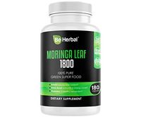 BE HERBAL Moringa Capsules 1800mg – Highest Potency Pure Leaf Powder - Complete Green Superfood Supplement - Energy, Metabolism, and Immune Booster – 180 Vegan Capsules