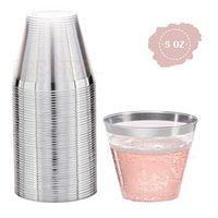 Silver Plastic Cups | 5 oz. 100 Pack | Hard Clear Plastic Cups | Disposable Party Cups | Fancy Wedding Tumblers | Nice Silver Rim Plastic Cups | Elegant Decoration Cups | Plastic Tumblers Bulk