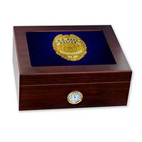 Premium Desktop Humidor - Glass Top -US Navy Police, officer badge