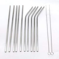 YUEKUI Set of 10 Stainless Steel Metal Straws，Reusable Drinking Straws for Cold Beverage(5 Straight|5 Bent | 2 Brushes) (Silver, 8.5)