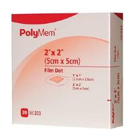 PolyMem Adhesive Strip 2 X 2 Inch Polyurethane/Film Square Pink/White Sterile, 7203 - Box of 20