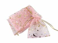 QIANHAILIZZ 100 Moon Star Organza Jewelry Gift Pouch Candy Pouch Drawstring Wedding Favor Bags (Pink, 7 x 9 inch)