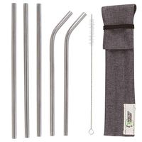 Healthy Human Set of 5 BPA Free Reusable Metal Drinking Stainless Steel Straws with Portable Travel Case -Ideal for 20oz Tumblers - 3 Straight - 2 Bent & Straw Cleaner