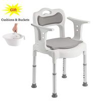 NESSTIC 4 in 1 Shower Chair Adjustable Bedside Commodes Toilet Commode Seat with Non-Slip Armrest & Removable Cushion, Portable Fashionable Shower Bath Chair for Men Women Elder Disabled Pregnant