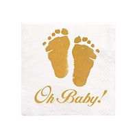 100PCS 2-Ply Baby Shower Napkins Oh Baby Beverage Napkins Gold Feet White Paper Cocktail Napkins