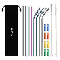 8PCS Reusable Metal Straws,10.5" Stainless Steel Straws -Cleaning Brush and Silicon Tips for 20/30 Oz for Yeti Tumblers with Carrying Case (Rainbow+Silver: 4 Straight + 4 Bent + 2 Brush)