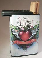 Flat Slide Top Cigarette Case Heart Wings