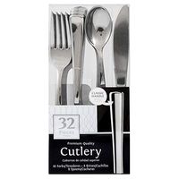 JAM PAPER Premium Cutlery - Assorted Utensils Set - Metallic Stainless Silver - 32 Disposable Utensils/Box